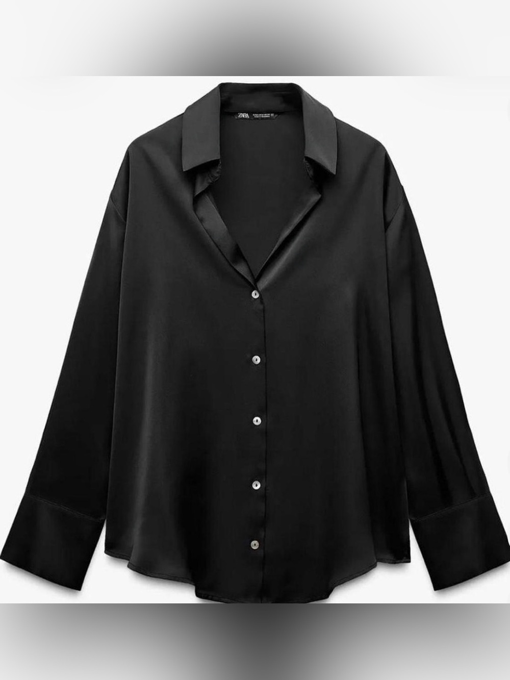 ZARA Black Satin Button-Front Shirt Medium